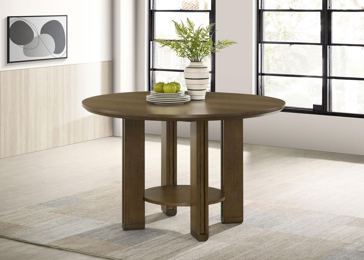 Ottowa Brown Round Wood Dining Table with Shelf from Coaster - Luna Furniture