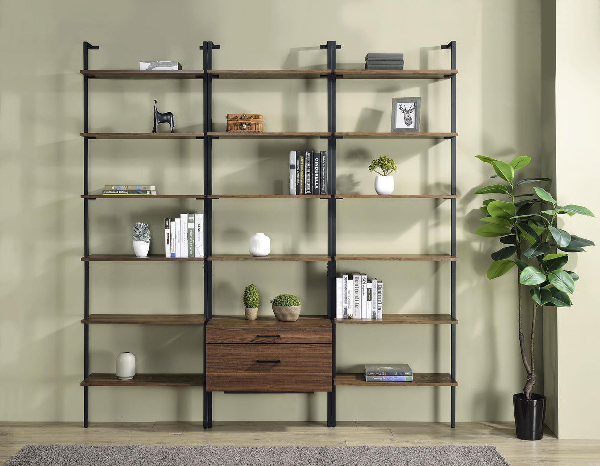 Owens Walnut 3-piece 96-inch Wall Mounted Bookshelf Set from Coaster - Luna Furniture