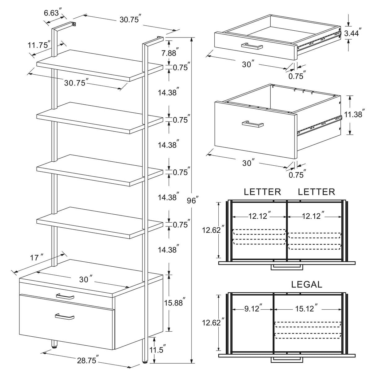 Owens Walnut 3-piece 96-inch Wall Mounted Bookshelf Set from Coaster - Luna Furniture