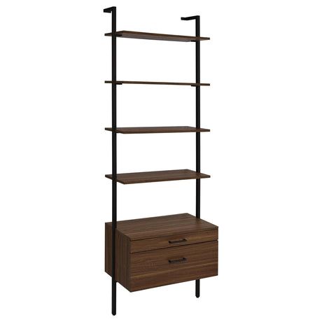 Owens Walnut 31-inch 4-Shelf Storage Wall Bookshelf from Coaster - Luna Furniture