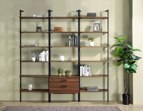 Owens Walnut 31-inch 4-Shelf Storage Wall Bookshelf from Coaster - Luna Furniture