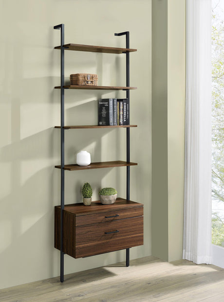 Owens Walnut 31-inch 4-Shelf Storage Wall Bookshelf from Coaster - Luna Furniture