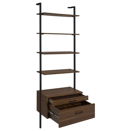 Owens Walnut 31-inch 4-Shelf Storage Wall Bookshelf from Coaster - Luna Furniture