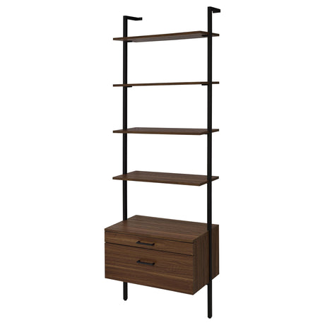 Owens Walnut 31-inch 4-Shelf Storage Wall Bookshelf from Coaster - Luna Furniture
