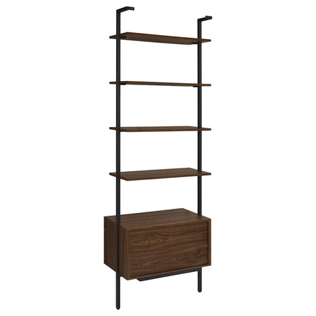 Owens Walnut 31-inch 4-Shelf Storage Wall Bookshelf from Coaster - Luna Furniture