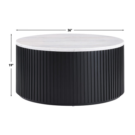 Colvin 36″ Round Castered White Marble Top Coffee Table, Black Finish from Steve Silver - Luna Furniture