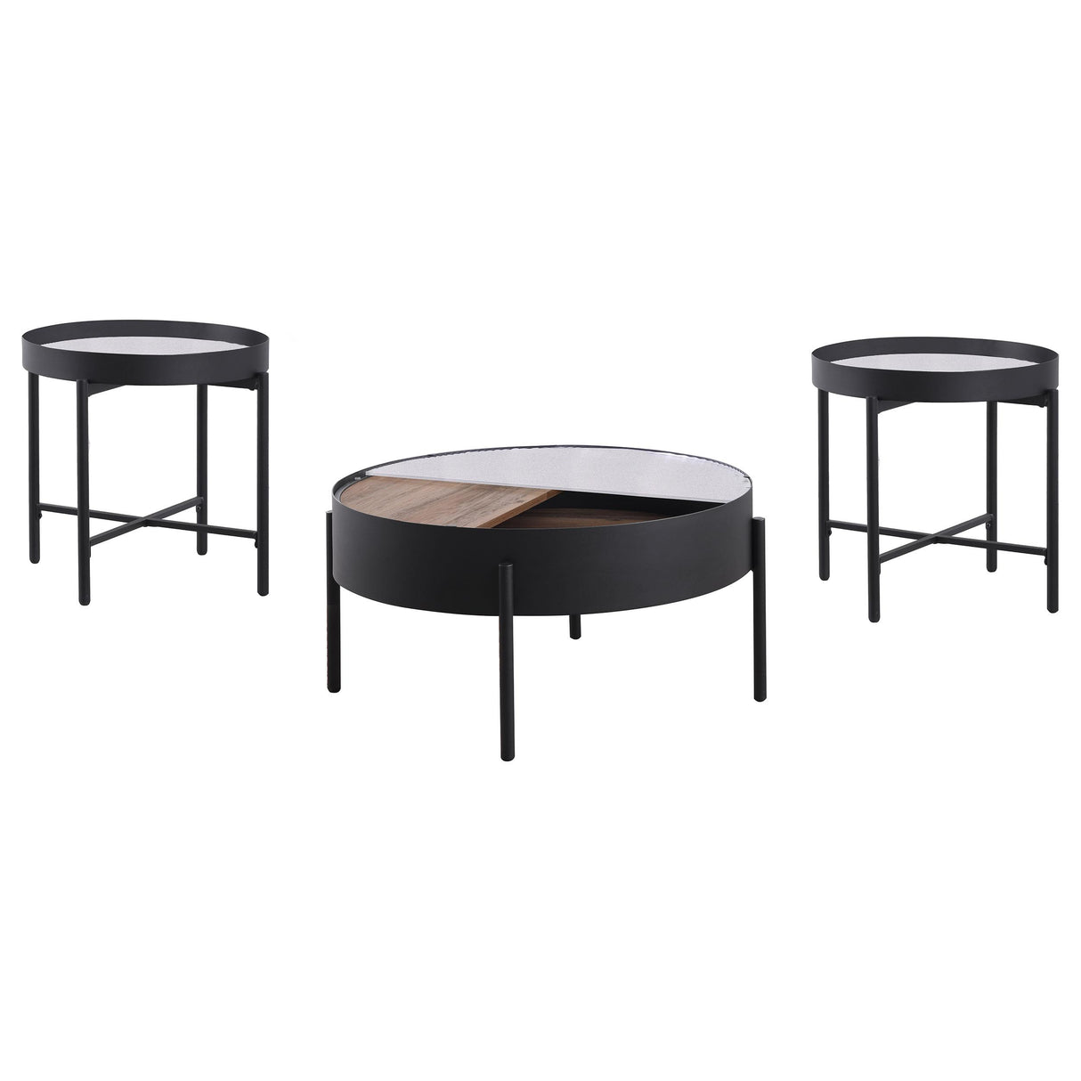 Ozella Sandy Black 3-Piece Round Coffee and End Table Set from Coaster - Luna Furniture