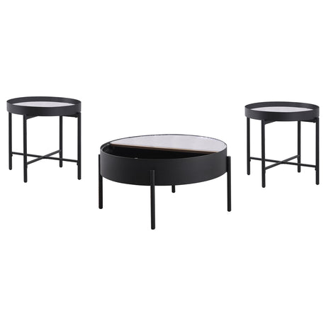 Ozella Sandy Black 3-Piece Round Coffee and End Table Set from Coaster - Luna Furniture