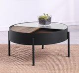 Ozella Sandy Black Round Coffee Table with Hidden Storage from Coaster - Luna Furniture