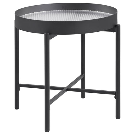 Ozella Sandy Black Round End Table with Recessed Top from Coaster - Luna Furniture