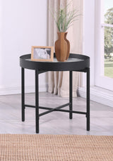 Ozella Sandy Black Round End Table with Recessed Top from Coaster - Luna Furniture