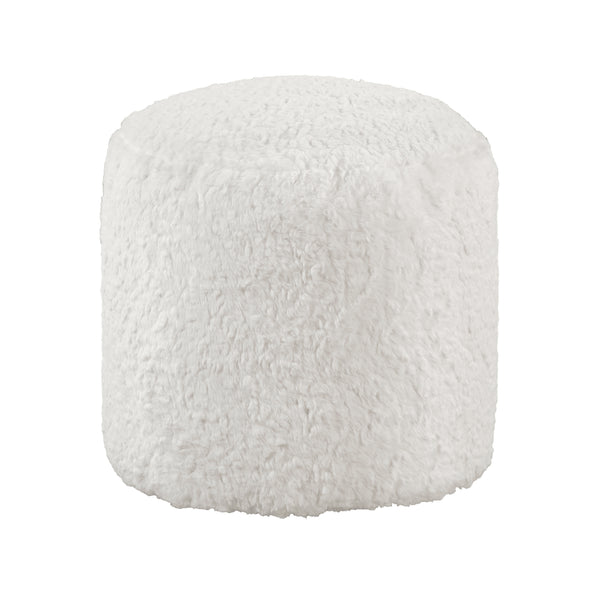 Easley Off-White Cylindrical Faux Fur Pouf