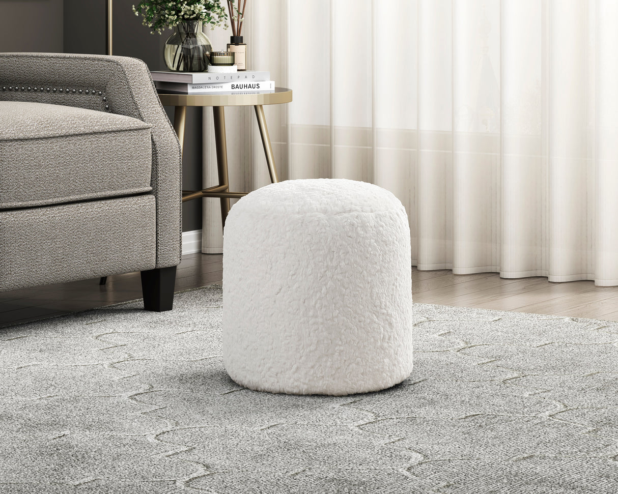 Easley Off-White Cylindrical Faux Fur Pouf from Homelegance - Luna Furniture