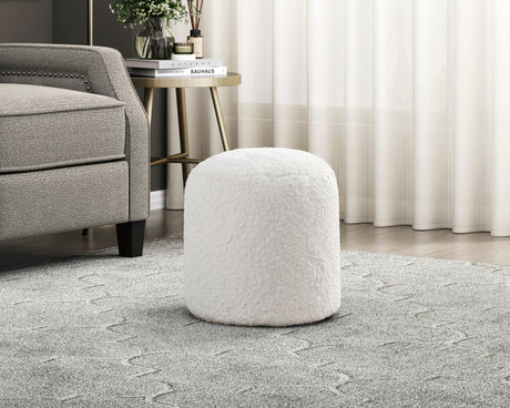 Easley Off-White Cylindrical Faux Fur Pouf from Homelegance - Luna Furniture