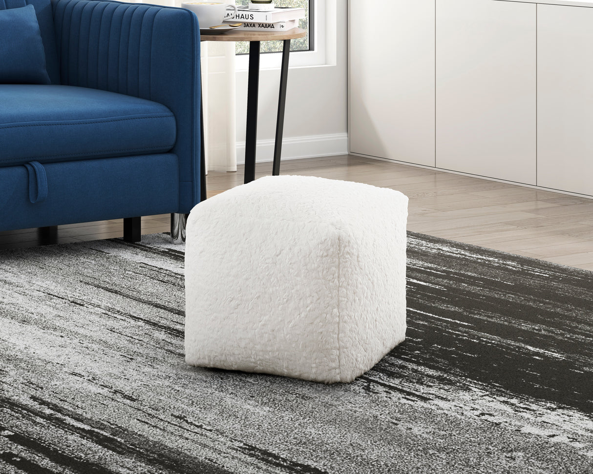 Easley Off-White Square Faux Fur Pouf from Homelegance - Luna Furniture