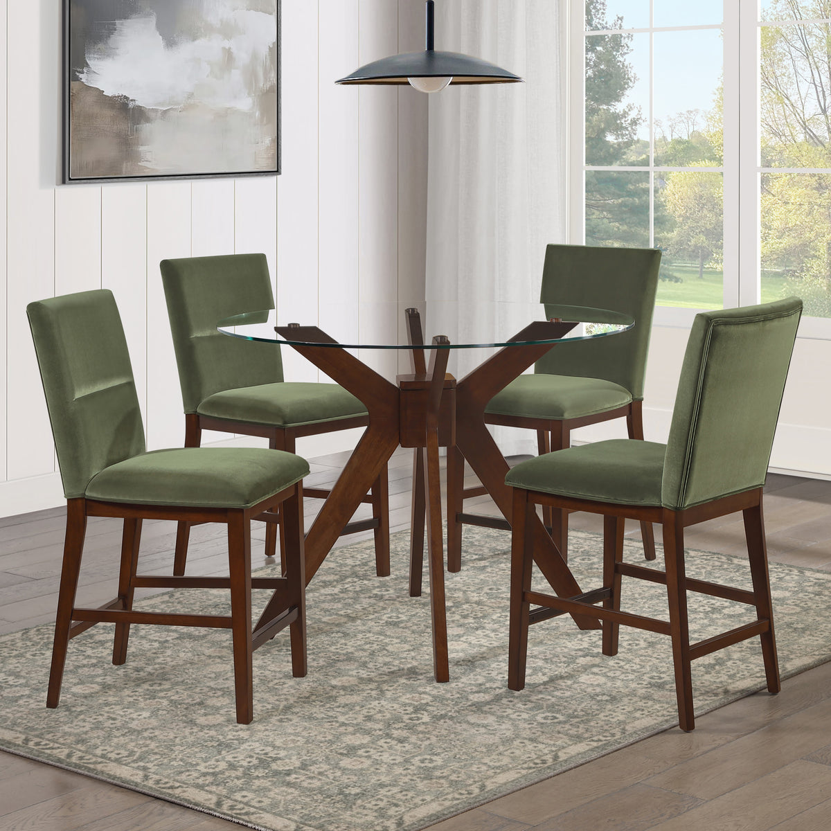 Zen 5-Piece Counter Set with Green Velvet Counter Chairs from Steve Silver - Luna Furniture
