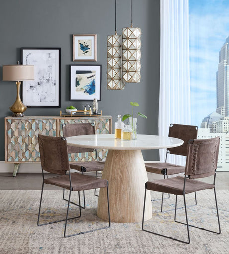 Palm Springs 48" Round Dining Table with White Marble and Whitewash Modern Base from Home Trends & Design - Luna Furniture