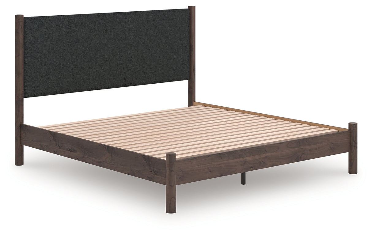 Pamytta Brown King Upholstered Panel Platform Bed from Ashley - Luna Furniture