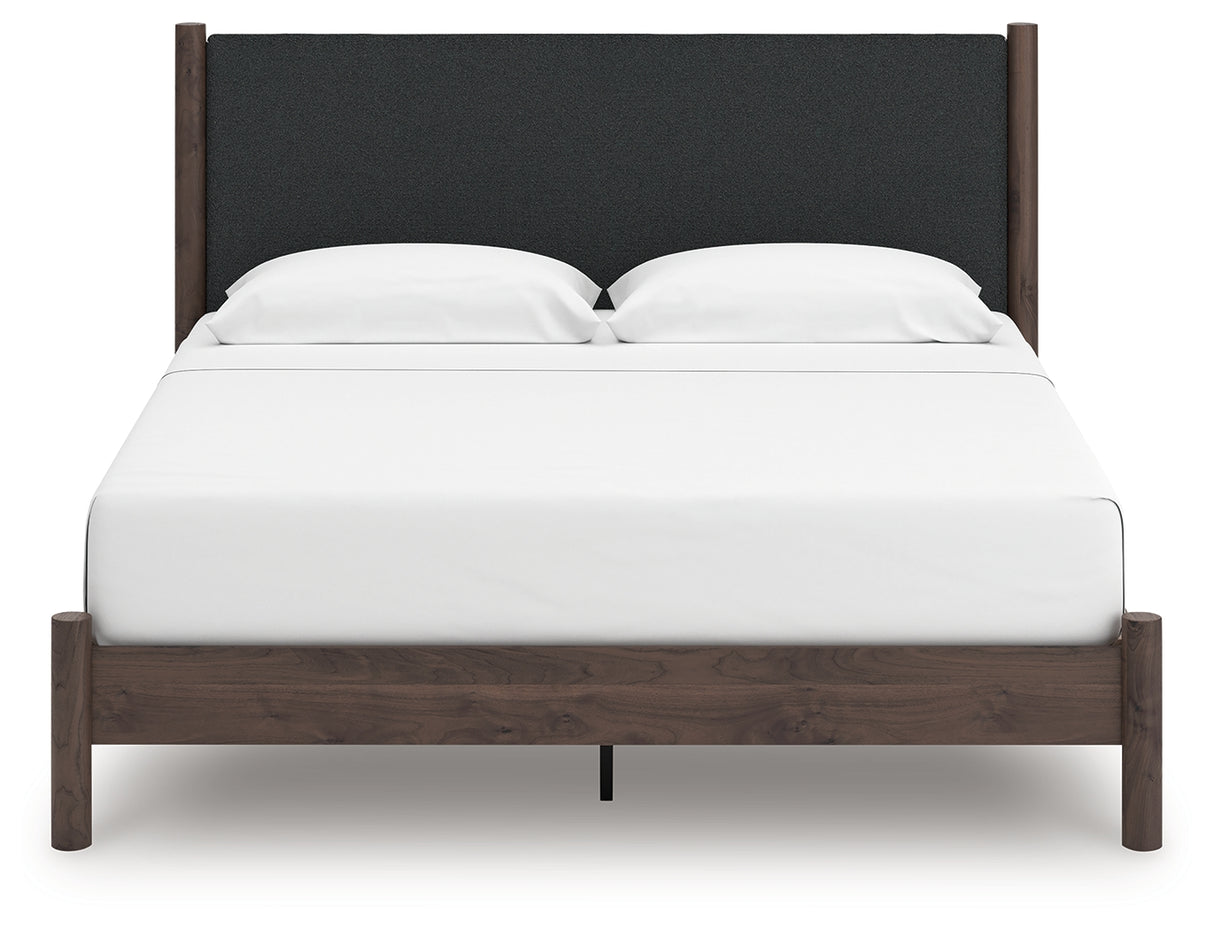 Pamytta Brown King Upholstered Panel Platform Bed from Ashley - Luna Furniture
