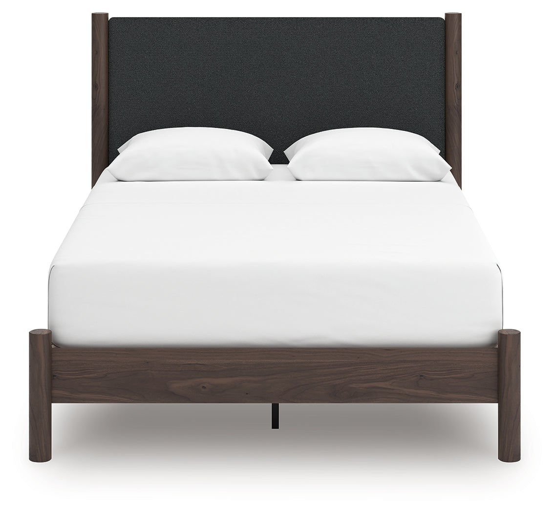 Pamytta Brown Queen Upholstered Panel Platform Bed from Ashley Furniture - Luna Furniture