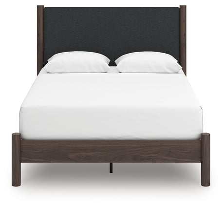 Pamytta Brown Queen Upholstered Panel Platform Bed from Ashley Furniture - Luna Furniture