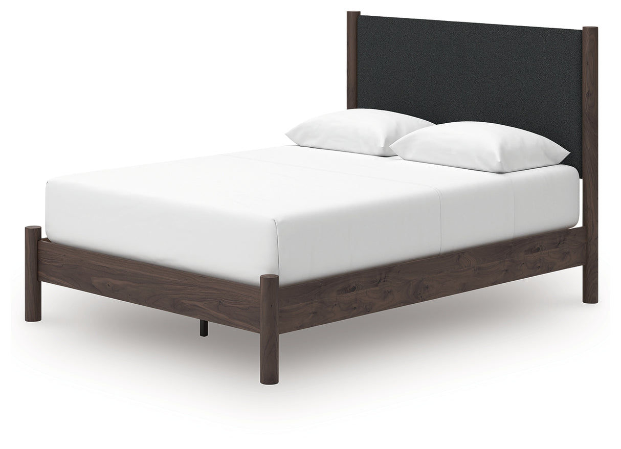 Pamytta Brown Queen Upholstered Panel Platform Bed from Ashley Furniture - Luna Furniture