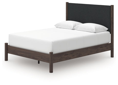 Pamytta Brown Queen Upholstered Panel Platform Bed from Ashley Furniture - Luna Furniture