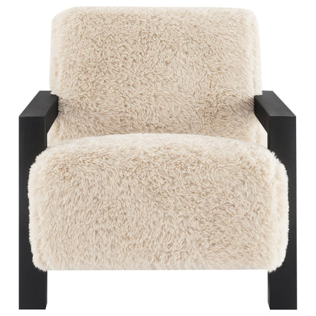 Paquet Latte Faux Fur Solid Wood Arm Chair from Coaster - Luna Furniture