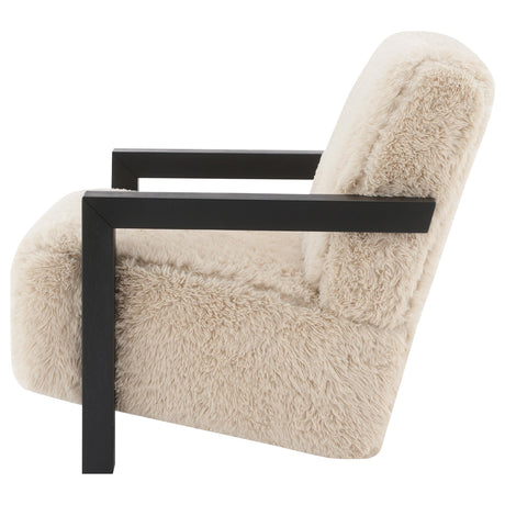 Paquet Latte Faux Fur Solid Wood Arm Chair from Coaster - Luna Furniture