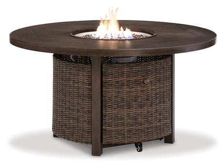 Paradise Trail Medium Brown Outdoor Loveseat and 2 Lounge Chairs with Fire Pit Table from Ashley Furniture - Luna Furniture