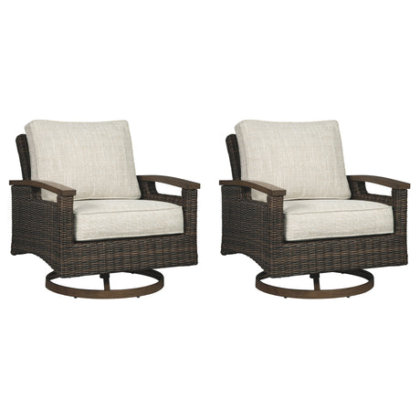 Paradise Trail Medium Brown Outdoor Loveseat and 2 Lounge Chairs with Fire Pit Table from Ashley Furniture - Luna Furniture