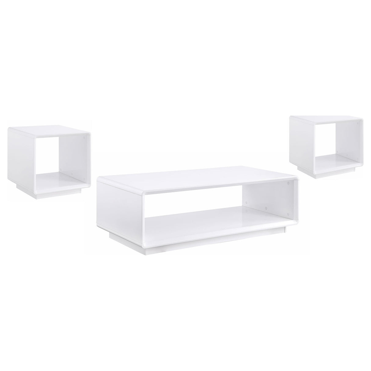Paseo White 3-Piece High Gloss Coffee and End Table Set from Coaster - Luna Furniture