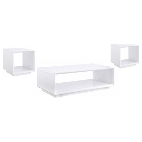Paseo White 3-Piece High Gloss Coffee and End Table Set from Coaster - Luna Furniture