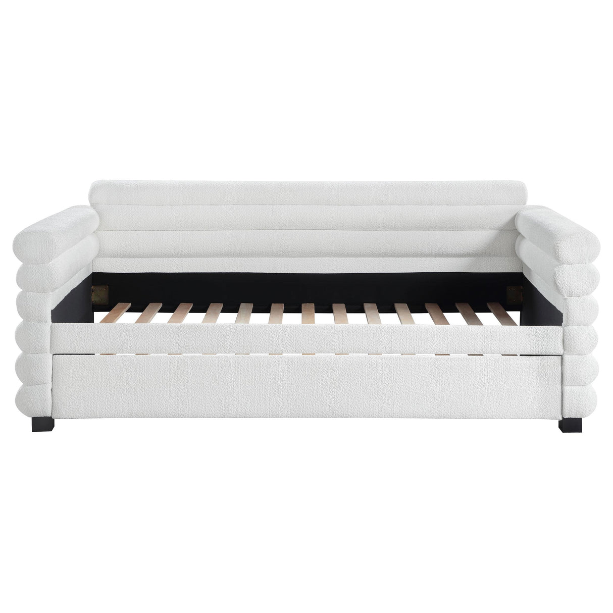 Patricia White Boucle Upholstered Twin Day Bed with Trundle from Coaster - Luna Furniture