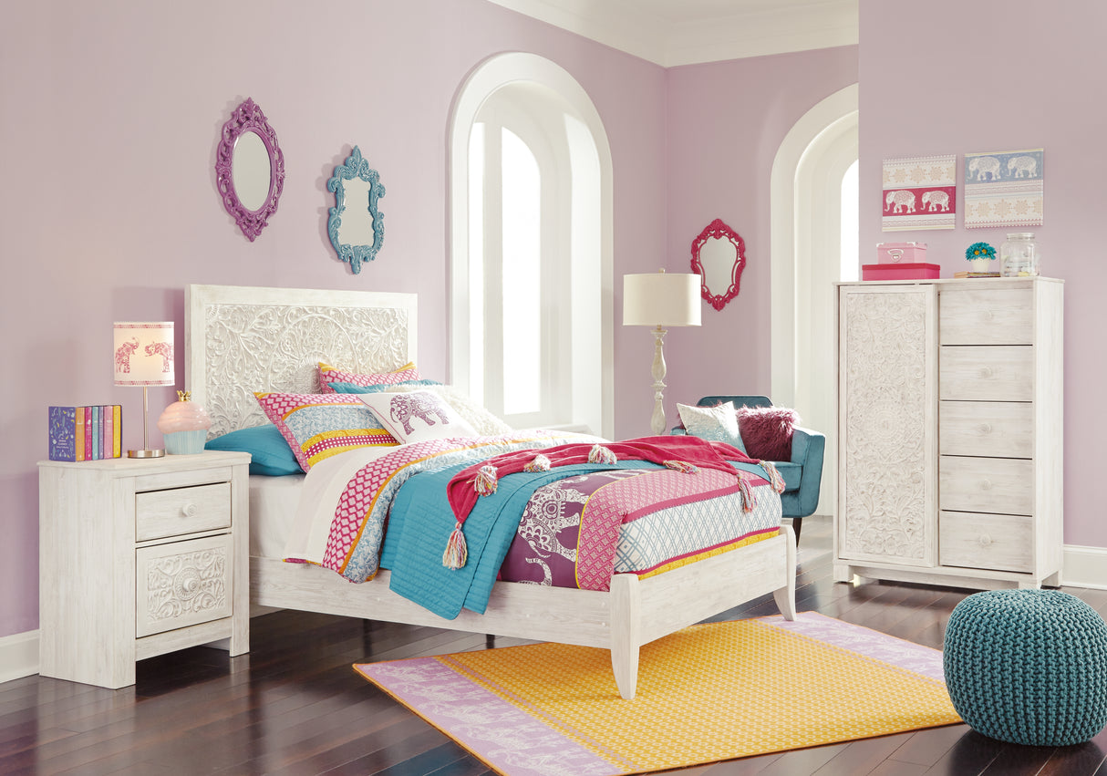 Paxberry Whitewash Full Panel Bed, Chest and Nightstand from Ashley Furniture - Luna Furniture