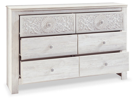 Paxberry Whitewash Queen Panel Bed, Dresser, 2 Chests and 2 Nightstands from Ashley - Luna Furniture