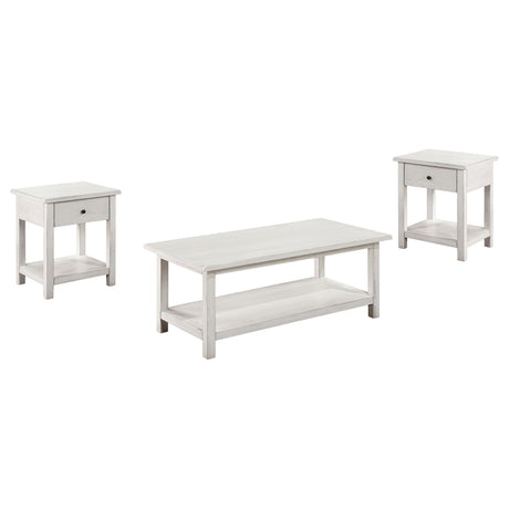 Payne Distressed White 3-Piece Coffee and 1-Drawer End Table Set from Coaster - Luna Furniture
