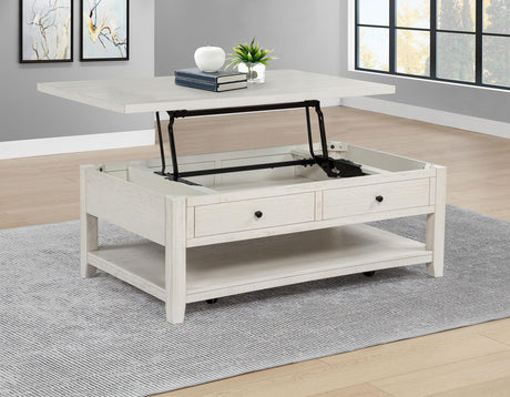 Payne Distressed White 48-inch Mobile Lift Top Coffee Table from Coaster - Luna Furniture