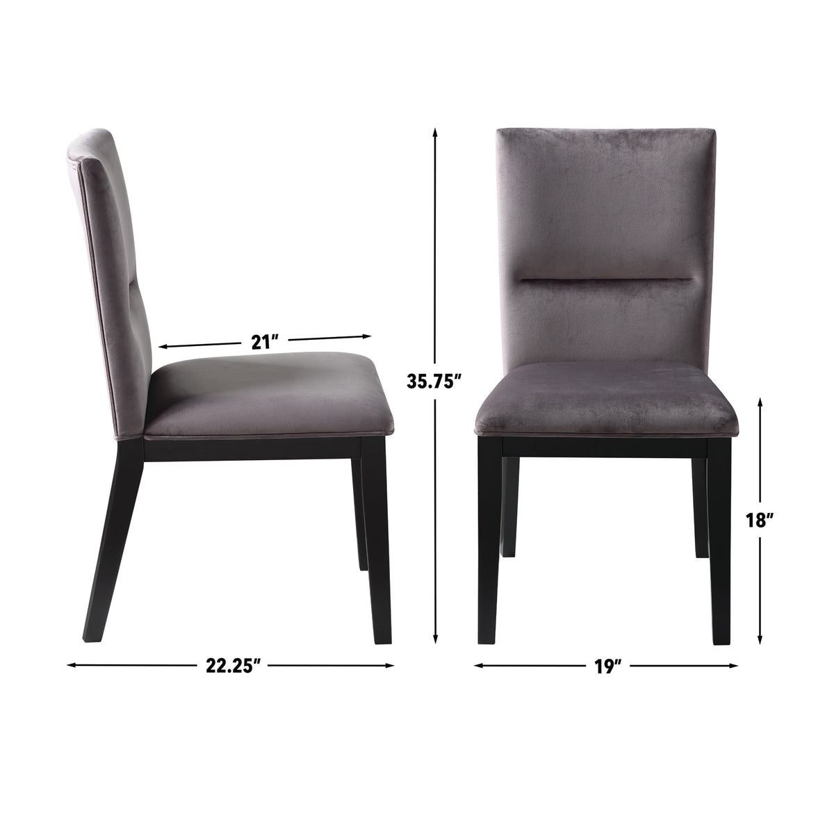 Amalie Side Chair, Grey Velvet, Set of 2 from Steve Silver - Luna Furniture