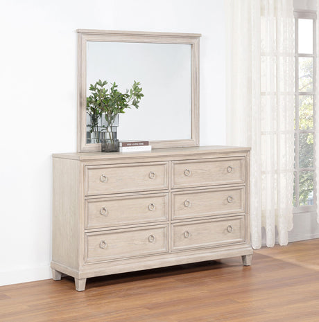 Pembroke Washed Oak 6-Drawer Bedroom Dresser with Mirror from Coaster - Luna Furniture
