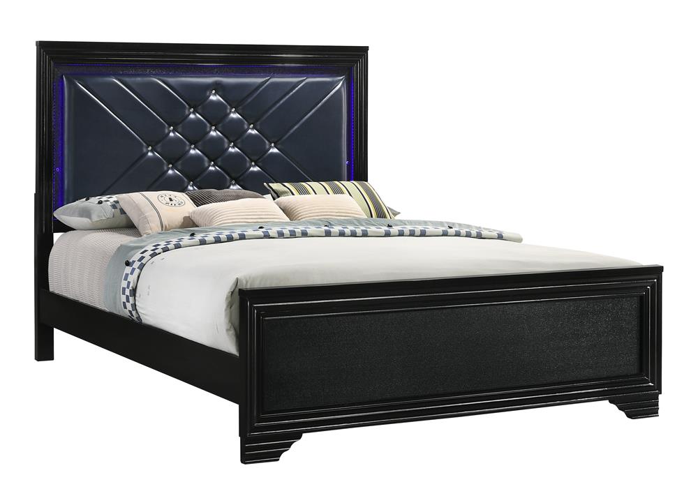 Penelope Black Upholstered Panel LED Bedroom Set