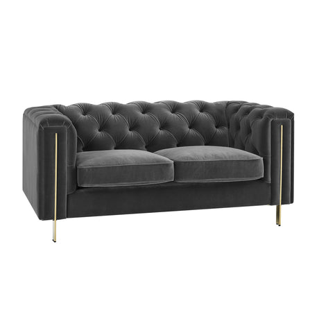 Charlene Gray Velvet Button Tufted Rolled Arm Chesterfield Loveseat from Steve Silver - Luna Furniture