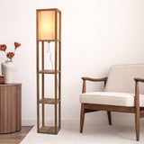 Pinnacle Shelf Floor Lamp For Bedroom/Living Room, Natural Wood with Long Shade from Midinmod - Luna Furniture