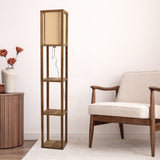 Pinnacle Shelf Floor Lamp For Bedroom/Living Room, Natural Wood with Long Shade from Midinmod - Luna Furniture