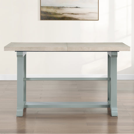 Darcy 64-82″Counter Table with 18-inch leaf, Mint Green and Natural Finish from Steve Silver - Luna Furniture