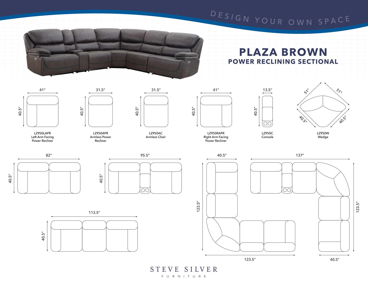 Plaza Smoked Gray 6-Piece Power Reclining Sectional from Steve Silver - Luna Furniture