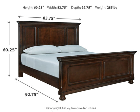 Porter California King Panel Bed with Mirrored Dresser and 2 Nightstands in Rustic Brown from Ashley Furniture - Luna Furniture