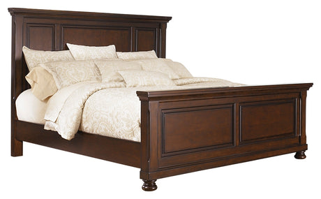 Porter Rustic Brown King Panel Bed with Mirrored Dresser, Chest and 2 Nightstands from Ashley Furniture - Luna Furniture