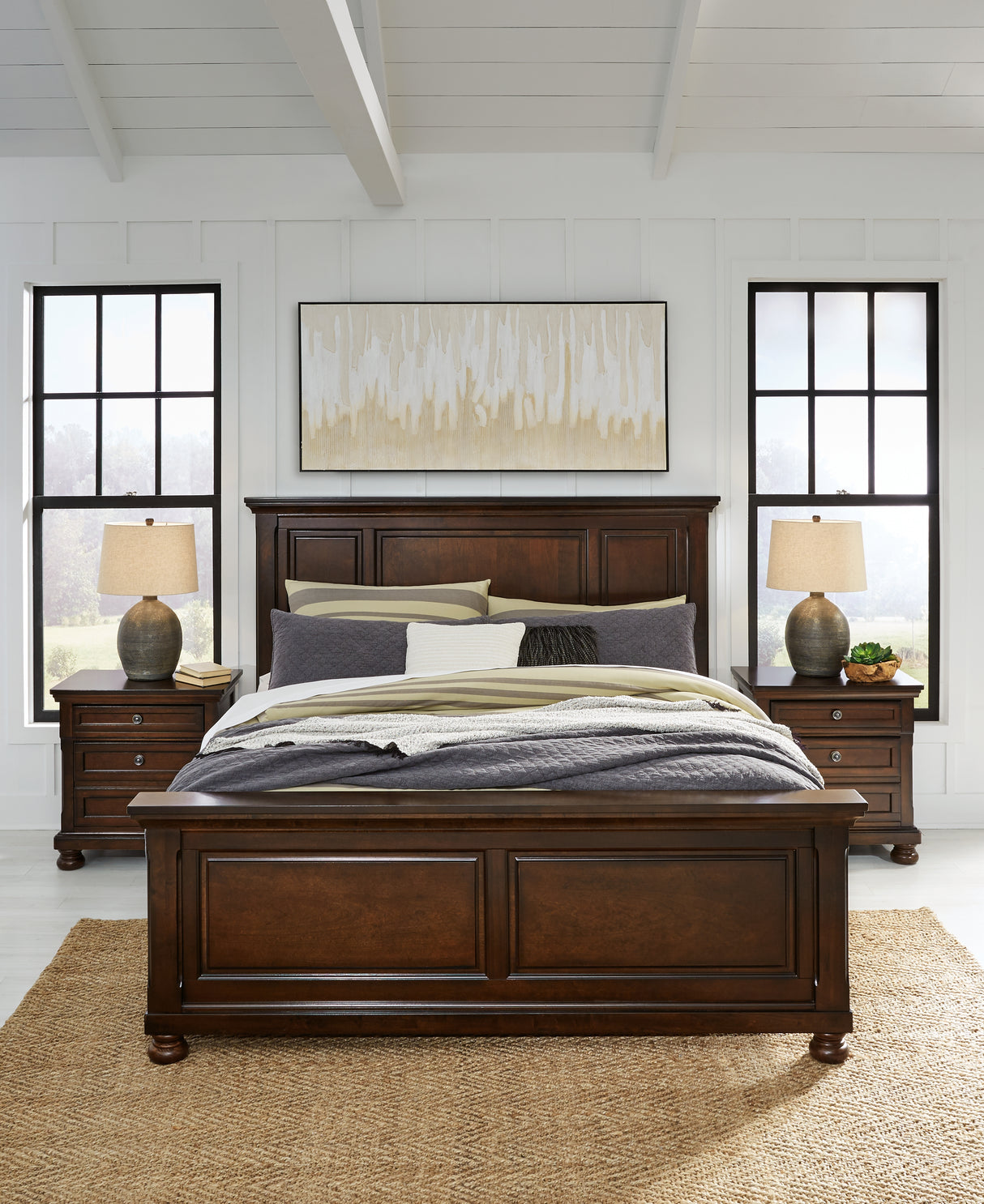 Porter Rustic Brown King Panel Bed, Chest and 2 Nightstands from Ashley - Luna Furniture