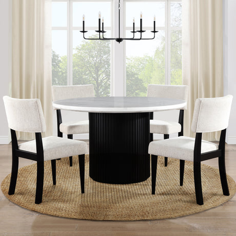 Colvin 5-Piece 52″ Round White Marble Dining Set, Black Finish from Steve Silver - Luna Furniture